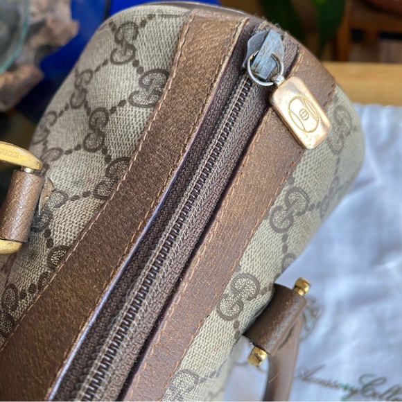 Vintage Gucci Brown Boston Web Bag Doctor Satchel with Dust Cover - Picture 4 of 16